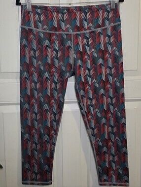 NWOT Fabletics - Cropped Chevron-Print Leggings in Teal, Burgundy and Gray